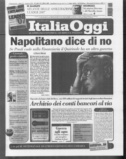 Italia oggi : quotidiano di economia finanza e politica